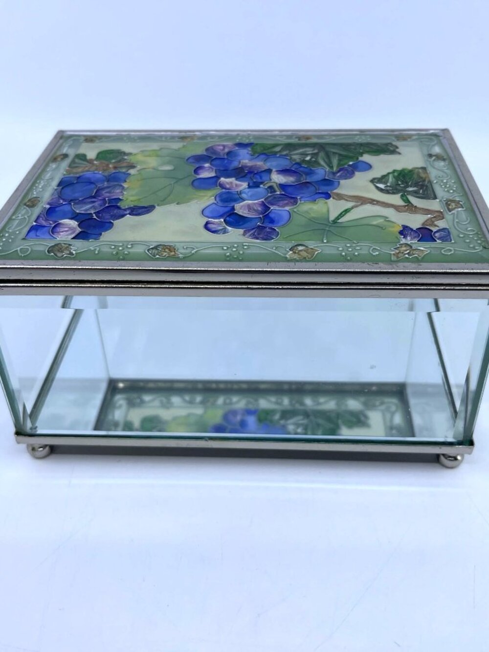 vintage trinket box with hand painted lid vineyard motif joan baker design